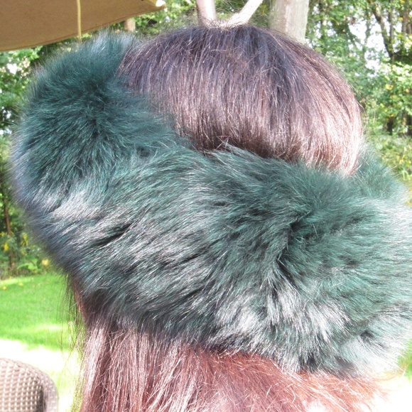 Genuine Fox Fur Headband Forest Green NEW main image 4